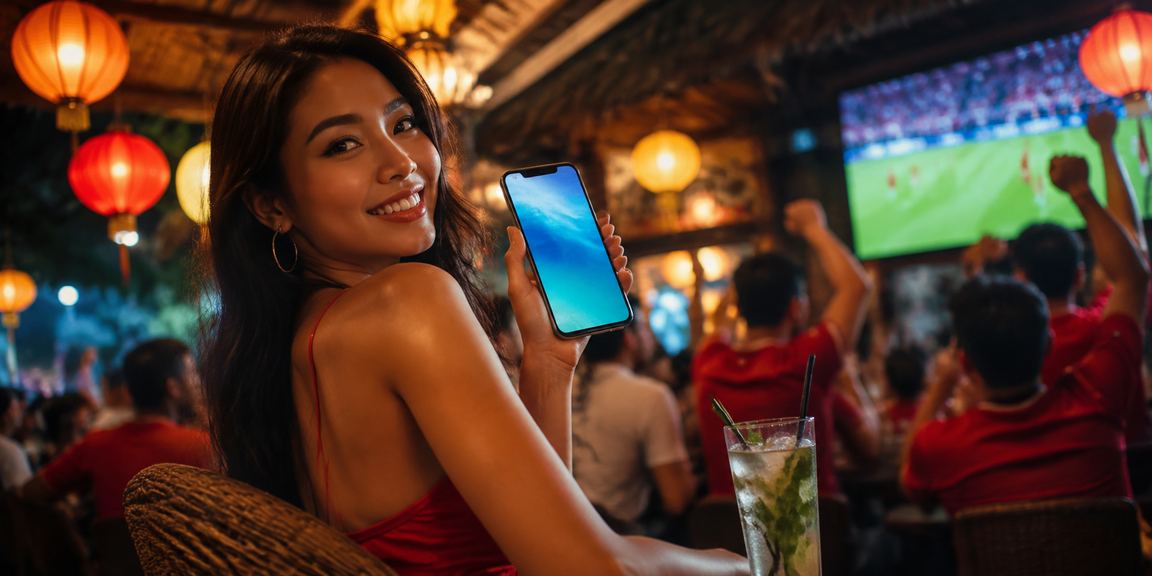 Thành viên tại Hà Nội xem ưu đãi casino trên app dưới ánh đèn lồng