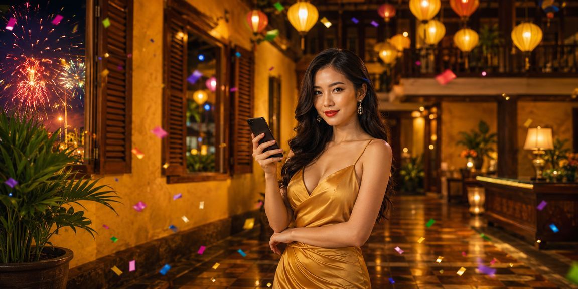 Người chơi tại Hội An tận hưởng trải nghiệm jackpot trên điện thoại trong khu chợ đêm