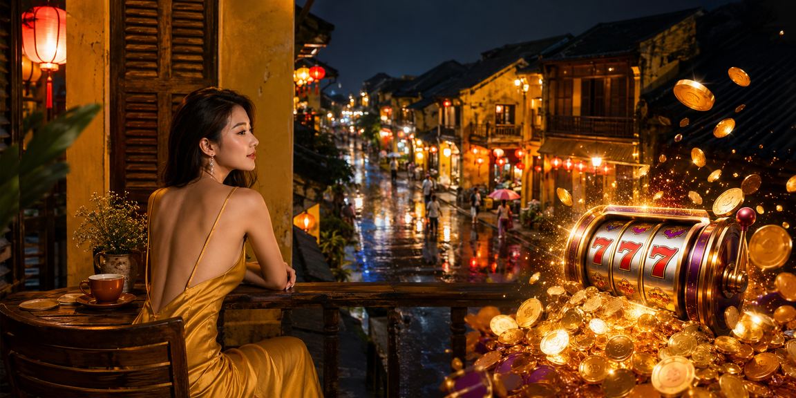 Người chơi slot game tại quán cà phê Hội An trên thiết bị di động