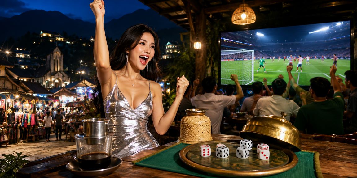 Người chơi Tài Xỉu xúc xắc tại quán cà phê Sapa bên tách cà phê Việt Nam