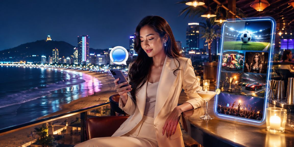Người chơi truy cập casino trực tuyến trên điện thoại tại bãi biển Vũng Tàu